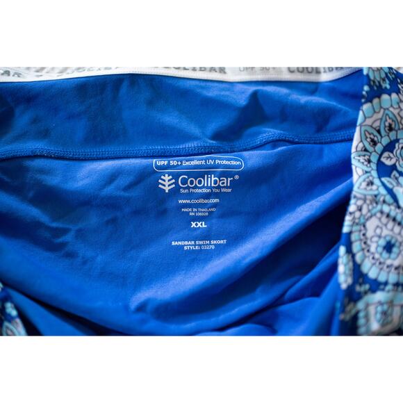 NEW Coolibar Sandbar Swim Skort XXL Bathing Suit Paisley Blue SPF 50 Resort Pool - Picture 5 of 5